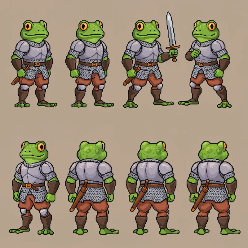 Pixel Art RPG Sprite: Humanoid Frog in Light Armor