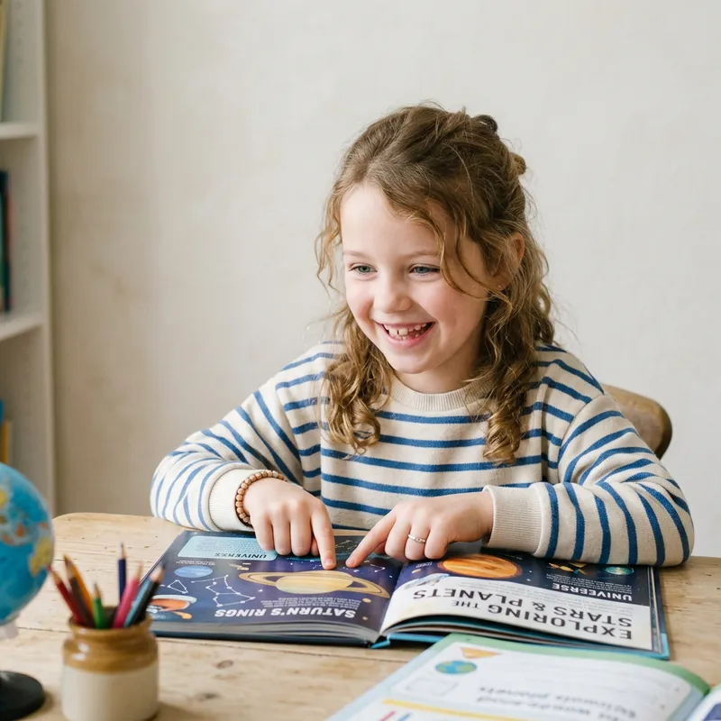 Smiling Child Learning with Beige Background Smiling Child Learning with Beige Background