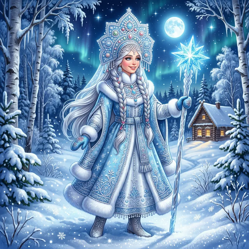 Enchanting Snow Maiden Illustration from Eastern Europe Enchanting Snow Maiden Illustration from Eastern Europe