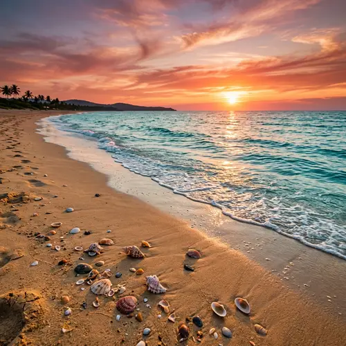 Tranquil Beach and Sea View Background | Stunning Sunset Colors