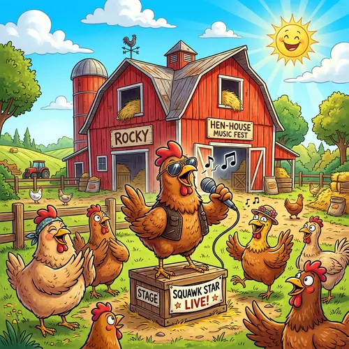 Funny Chickens with Sunglasses and Microphone | Farm Cartoon Illustration