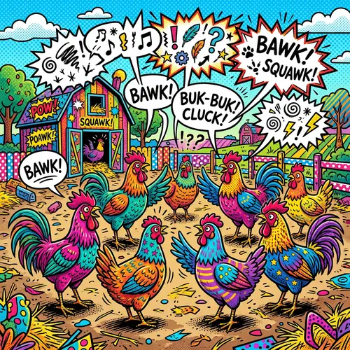 Vibrant Chicken Conversation in Pop Art Style