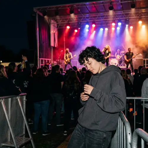 Energetic Live Band Performance at Night | Music Enthusiast Absorbed in Beats