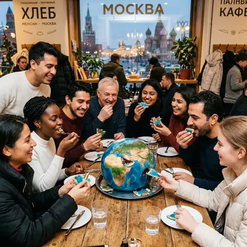 Diverse Group in Moscow Eating World Model | Symbolic Representation