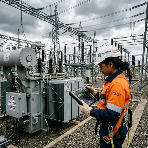 Female South Asian MAXTRON Engineer Testing Power Transformer | Electrical Substation