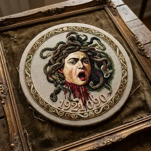 Embroidered Medusa Painting by Caravaggio