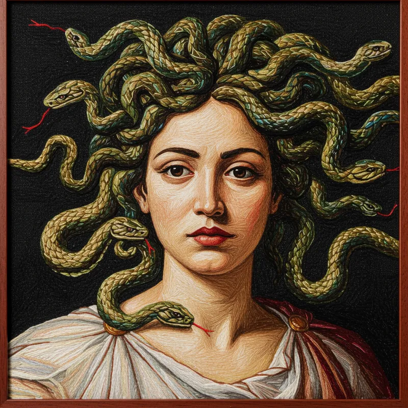 Embroidered Medusa Painting by Caravaggio
