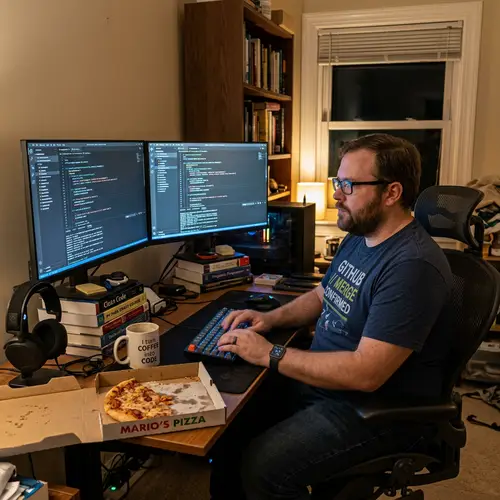 Experienced Software Developer in Home Office Coding Diligently