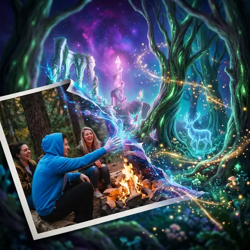 Personal Photo Photomanipulation: Magical Scene with Luminous Elements