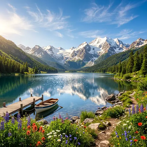 Tranquil Lake with Breathtaking Mountain View