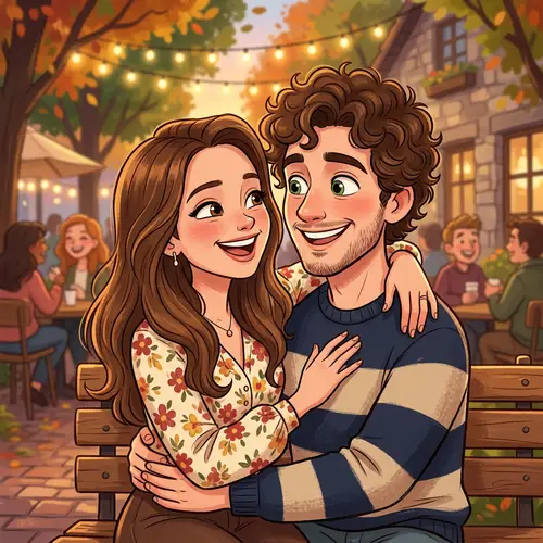 Cute Cartoon Couple with Brown and Green Eyes