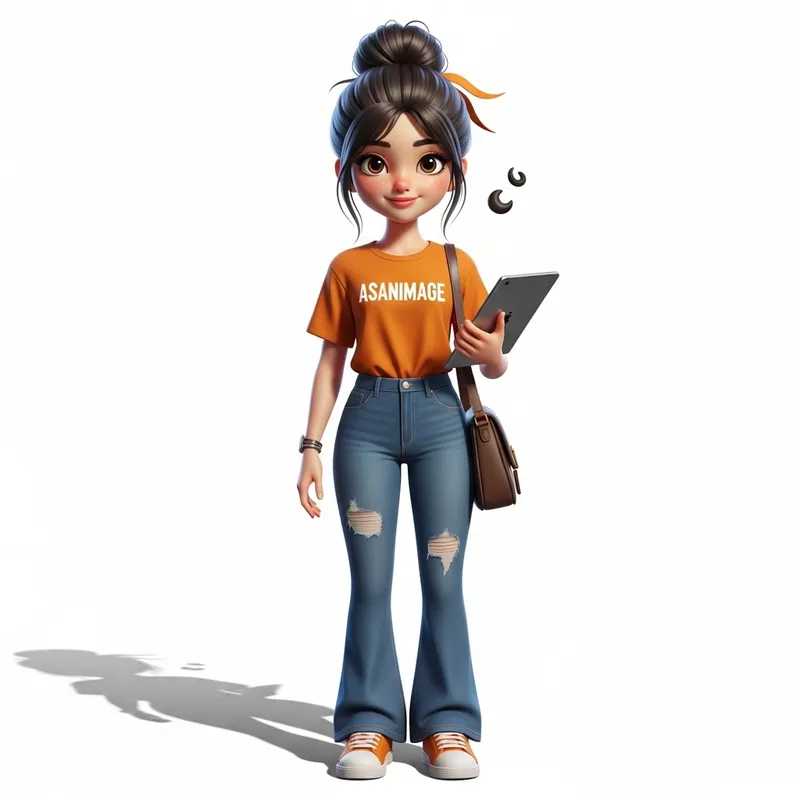 3D Cartoon Girl Character with Stylish Bun