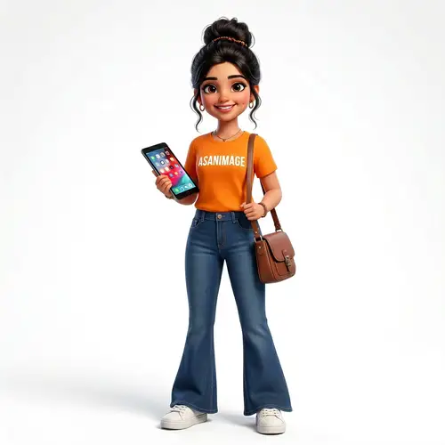 3D Cartoon Girl Character with Stylish Bun