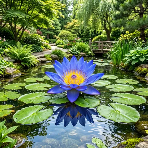 Blue Lotus Flower in Lush Garden | Nature's Beauty