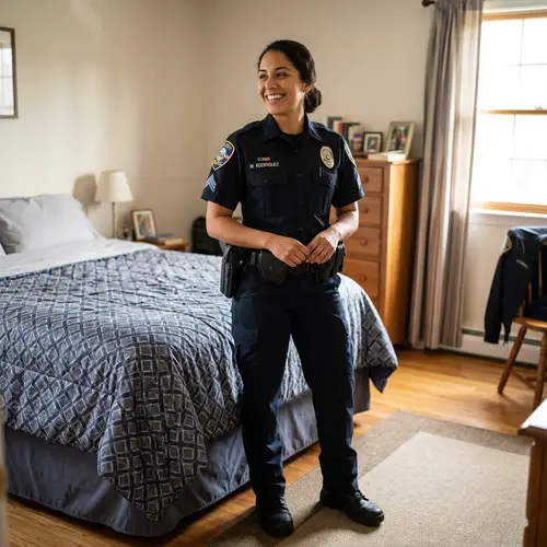 Fit Latina in Police Uniform: Happy & Athletic