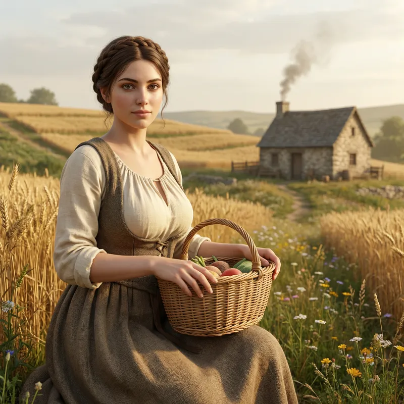 Medieval Peasant Woman in Rustic Farm Setting Medieval Peasant Woman in Rustic Farm Setting