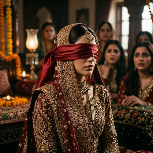 Pakistani Bridal Scene with Suspenseful Blindfold | Cultural Beauty