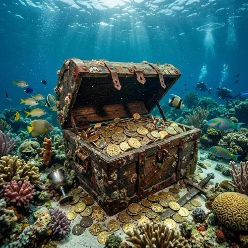 Underwater Treasure Chest with Gold Coins