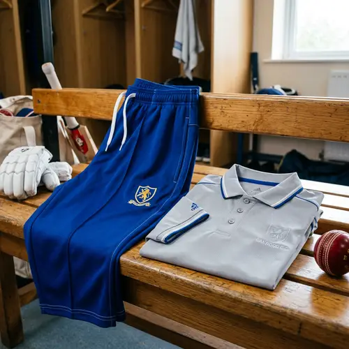 Cricket Kit: Blue Trousers & Grey Shirt - High-Quality Sportswear