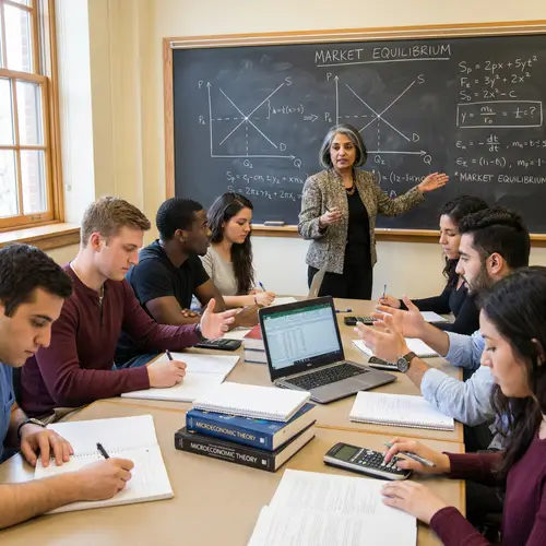Economics Class with Diverse Students and Prof in Session