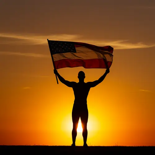 Silhouette of a Man Holding a Flag