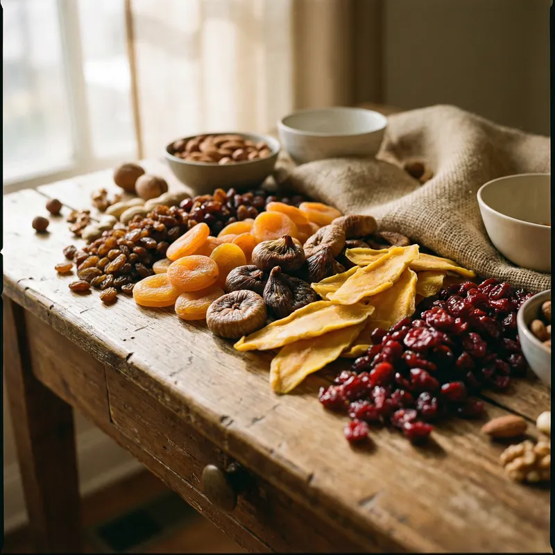 Assorted Dry Fruits on Rustic Table