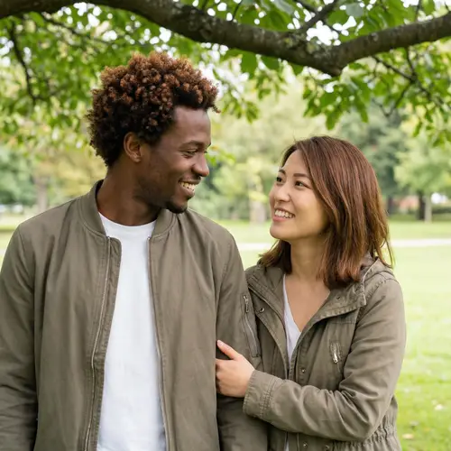 Interracial Couple Standing Together | Portrait of Black Man & Asian Woman