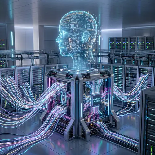 Artificial Intelligence Mainframe: Sleek Silver & Neon Circuitry