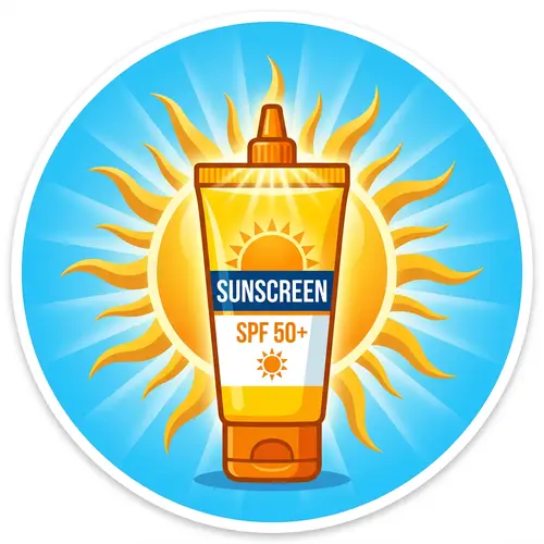 Sunscreen Icon: Tube or Bottle with Sun Rays Design