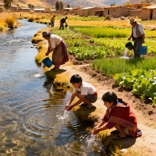 Hopeful Bolivian Community by a Clean River