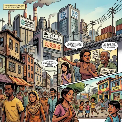 Neocolonialism Illustrated: Comic-style Scene of Economic Exploitation