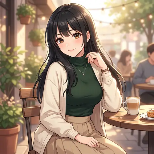 Anime-Style East Asian Woman with Long Black Hair