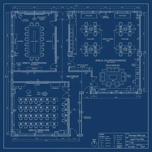 Detailed Office Floor Plan with Conference & Collaboration