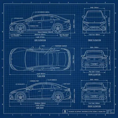 Luxury Electric Sedan Blueprint - Detailed Designs