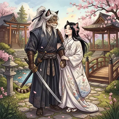 Inuyasha & Kikyo Illustration | Samurai Couple Artwork