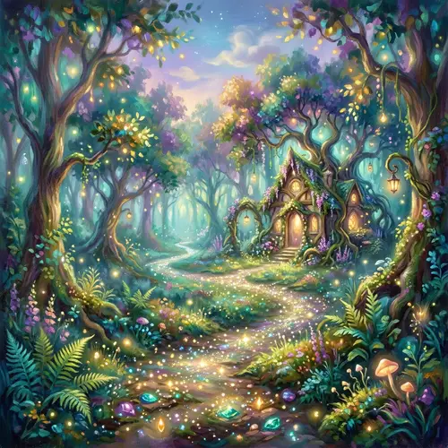 Mystical Woodland Sanctuary: Impressionist Painting with Vibrant Hues
