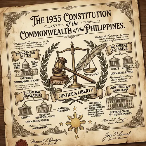 1935 Constitution Illustration | Symbols of Democracy & Historic Representation