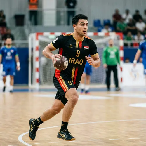 Professional Middle-Eastern Handball Player in Iraqi Team Uniform