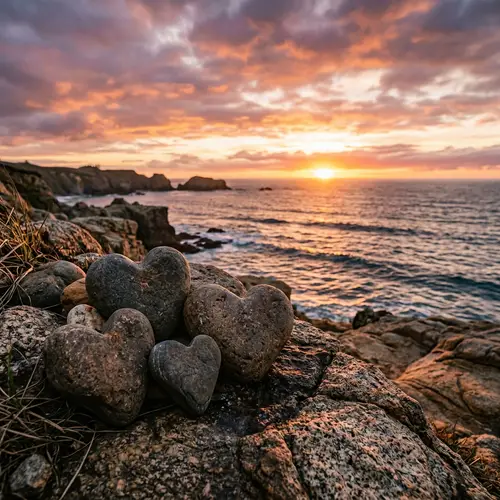 Stone Hearts in the Sunset | Serene Nature Imagery