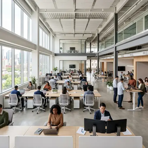 Modern Open-Plan Office with Neutral Colors | Efficient Workspace