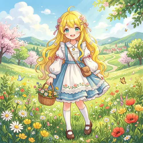 Anime Girl with Yellow Hair - Charming Illustration