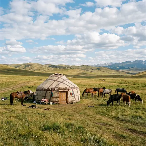 Traditional Kazakh Yurt in the Steppe