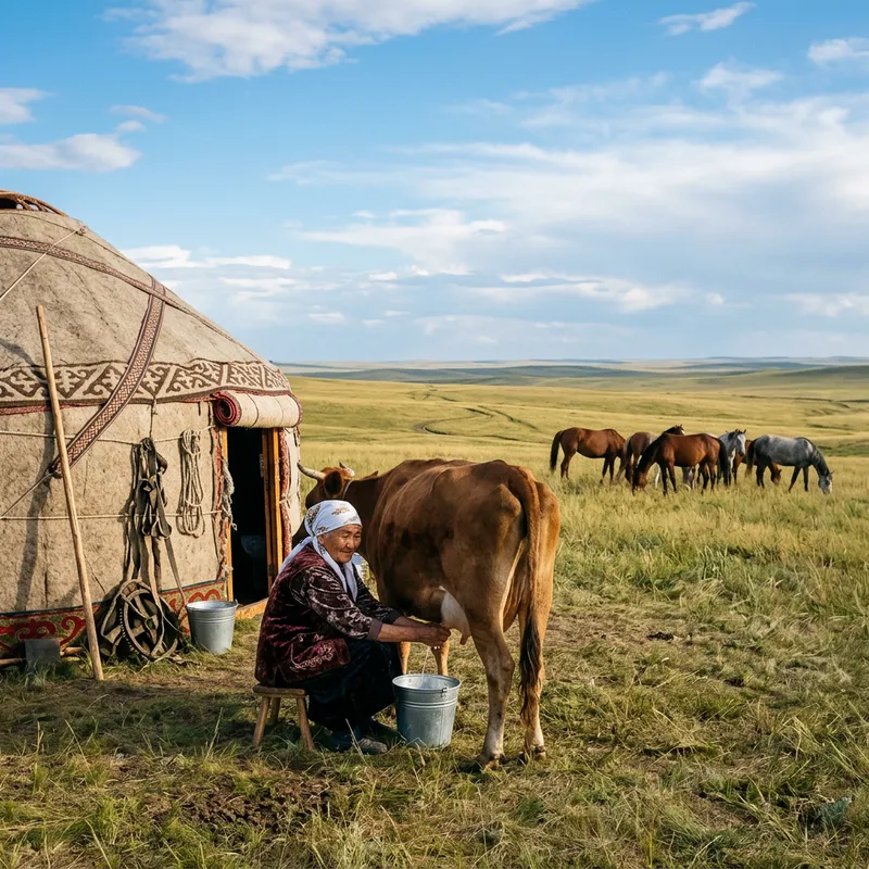 Kazakh Yurt in the Steppe: Serenity & Tradition