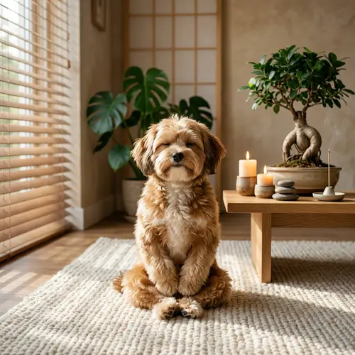 Tranquil Dog in Meditative Pose on Plush Rug
