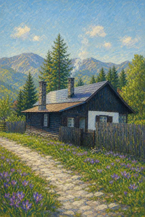 Impressionist Digital Art of an Old Wooden House