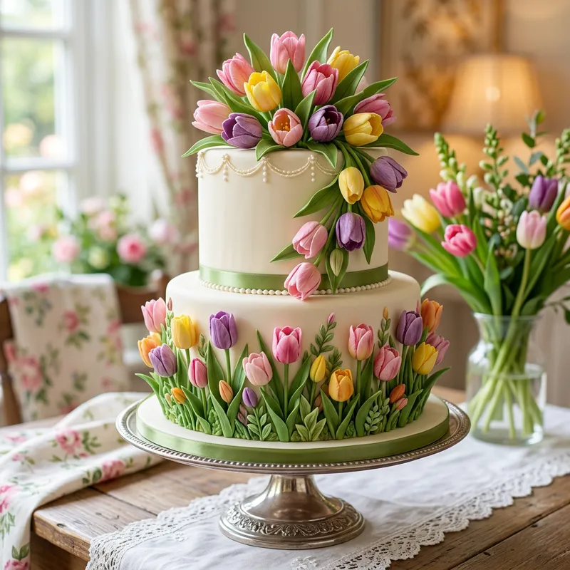Tulip Cake Design: Two-Tiered Delight Tulip Cake Design: Two-Tiered Delight