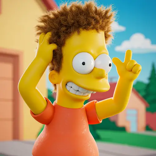 Simpson Character Styling Hair with Gun Gesture