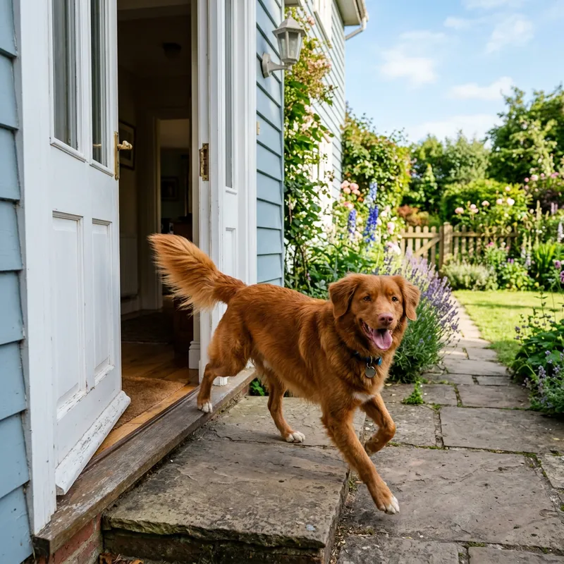 Cute Dog Exiting Beautiful Blue House | Adorable Breed
