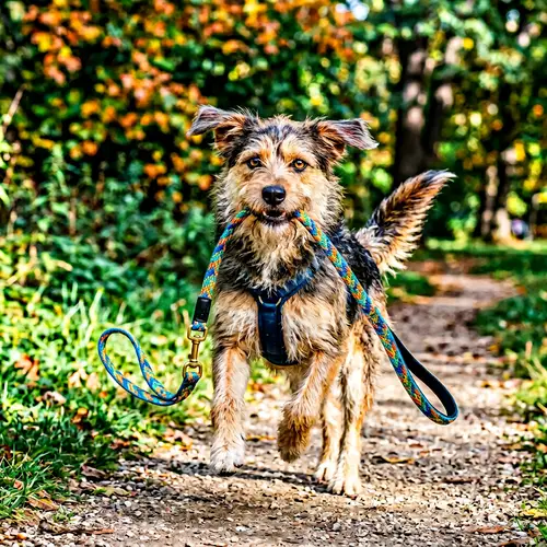 Playful and Vibrant Dog with Leash | Pet Fun and Games
