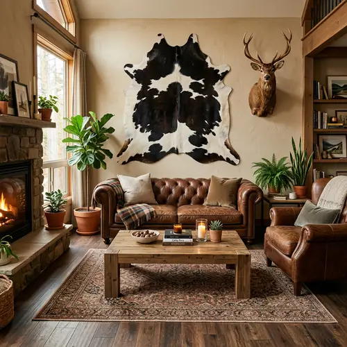 Stylish Living Room with Leather Furniture & Décor